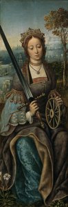 Drieluik van de Heilige Familie met muziek makende engelen. Linker paneel: Sint Catharina, ca. 1510-1520 door Master of Frankfurt