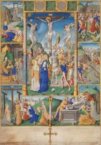 De kruisiging met zes passieverhalen door Master of Jacques de Besançon