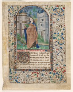 Blad uit een Getijdenboek: Sint Barbara (2 van 2 uitgesneden bladen)