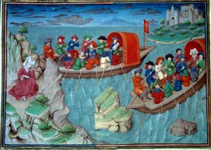 Frederik II van het Heilige Roomse Rijk verlaat Sicilië door Master of Jean Mansel