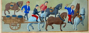 De druivenoogst en transport (detail)