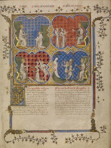 Salomo onderwijst Rehoboam; Het oordeel van Salomo; Salomo test de legitimiteit van drie broers door Master of Jean de Mandeville