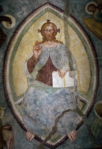 Verlosser tussen de vier evangelisten door Master of Mocchirolo