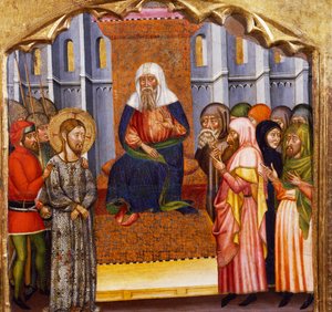 Het proces van Jezus, door de Meester van Rubio, predella van het altaarstuk uit de kerk van Santa Maria, Rubio, schilderij op hout.