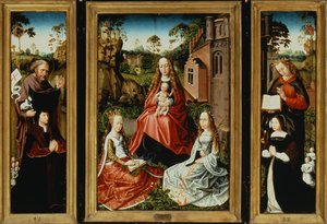 Madonna en Kind met Heiligen en Schenkers door Master of Saint Anna