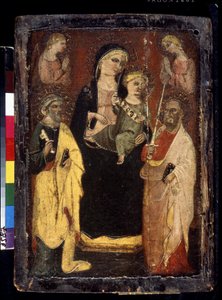 De Madonna en Kind omringd door Sint-Pieter en Sint-Paulus door Master of San Jacopo a Mucciana
