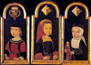 Aartshertog Karel, de latere Heilige Roomse Keizer Karel V., met zijn zussen Eleonora en Isabella op de leeftijd van 2 jaar
