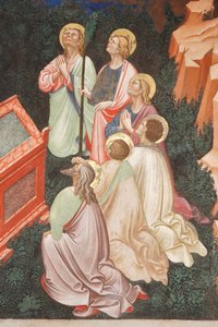 "Hemelvaart van de Maagd" en "de Maagd Maria laat de gordel of Heilige Riem vallen naar St. Thomas", detail van apostelen, ca. 1420 (fresco)