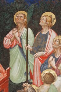 De Tenhemelopneming van de Maagd en de Maagd Maria die de gordel of Heilige Riem aan St. Thomas geeft (detail) door Master of Vignola
