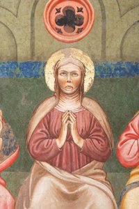 "Pinksteren", Detail van de Maagd Maria, c.1420 door Master of Vignola