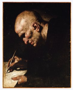 Een monnik-schrijver door Master of the Annunciation to the Shepherds
