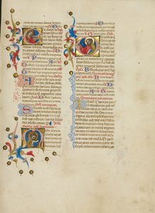 initiaal E: heilige Lucy; initiaal M: heilige Thomas; initiaal D: Sint Thomas Preek door Master of the Brussels Initials