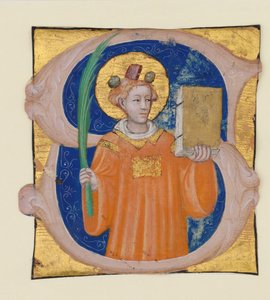 Manuscript Verlichting met Sint Stefanus in een Initiaal S, uit een Antifonarium, Italiaans, ca. 1410-2