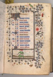 Getijdenboek van Karel de Edele, Koning van Navarra 1361-1425: fol. 10r, Oktober, ca. 1405 door Master of the Brussels Initials and Associates
