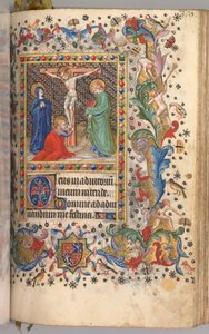Getijdenboek van Karel de Edele, Koning van Navarra 1361-1425: fol. 185r, Kruisiging, ca. 1405 door Master of the Brussels Initials and Associates