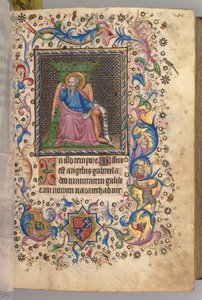 Uren van Karel de Edele, Koning van Navarra 1361-1425: fol. 23r, St. Lucas, c. 1405 door Master of the Brussels Initials and Associates