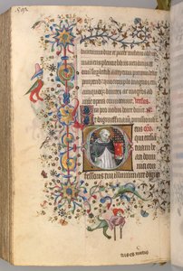 Getijdenboek van Karel de Edele, Koning van Navarra 1361-1425, fol. 290v, St. Dominicus, ca. 1405 door Master of the Brussels Initials and Associates
