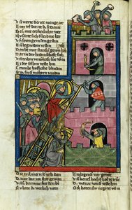 Het innemen van een kasteel in Jeruzalem uit de Wereldkroniek Weltchronik door Rudolf von Ems door Master of the Chronicle of the