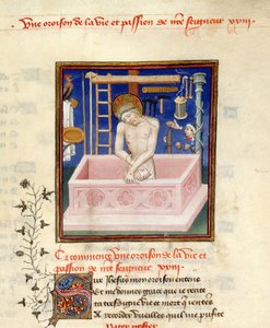 Detail van een miniatuur van Christus als de Man van Smarten aan het begin van een gebed tot Christus, Harley 4431, f.257, uit 