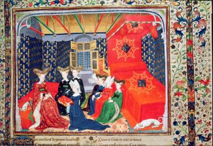 Christine de Pisan presenteert haar boek aan koningin Isabella van Beieren, uit de gedichten van Christine de Pisan, ca. 1410-15