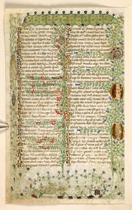 Add. 28841, f.2v: Rupsen, slakken en andere insecten, uit een Verhandeling over de Deugden en Ondeugden, en een anonieme prozageschiedenis van Sicilië (fragment), ca. 1330-40 (perkament)