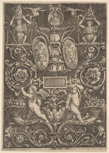 Een paneel van ornament, putti staand op cornucopia in onderste gedeelte, 1530-60