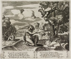 Cupido vlucht voor Psyche door Master of the Die