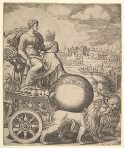 Cybele in haar wagen getrokken door twee leeuwen, 1530-60