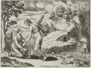 Geïsoleerd onderwerp uit het verhaal van Psyche door Master of the Die