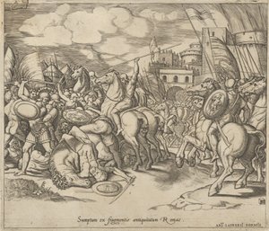 Speculum Romanae Magnificentiae: De Overwinning van Scipio [over Syphax], 16e eeuw door Master of the Die