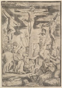 De bekering van de Centurion die zijn armen opent voor Christus aan het kruis, 1532