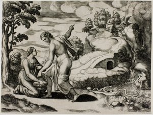Venus beveelt Psyche om water te halen uit een fontein bewaakt door draken