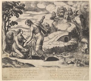 Venus beveelt Psyche om water te halen uit een fontein bewaakt door draken, uit de 