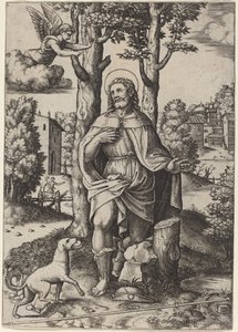 Sint Rochus door Master of the Die after Follower of Raphael