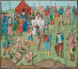 Nasleep van de Slag bij Nicopol Het bloedbad van de christenen als wraak voor het bloedbad van Rahova. Jean Froissart, Kronieken, Flandres, Brugge