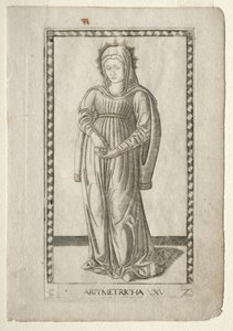 Rekenkunde uit de Tarocchi, serie C: Vrije Kunsten, #25, voor 1467 door Master of the E Series Tarocchi