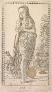 Calliope uit de Tarocchi-serie D: Apollo en de Muzen, #11, voor 1467 door Master of the E Series Tarocchi