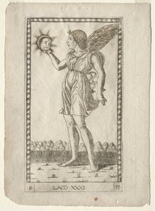 Genius van de Zon uit de Tarocchi, serie B: Kosmische Principes & Deugden, #31, voor 1467 door Master of the E Series Tarocchi