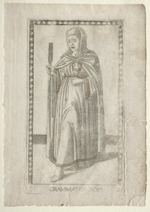 Grammatica uit de Tarocchi, serie C: Vrije Kunsten, #21, voor 1467 door Master of the E Series Tarocchi