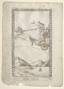 Luna uit de Tarocchi, serie A: Firmamenten van het Universum, #41, voor 1467 door Master of the E Series Tarocchi