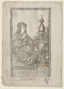 Poëzie uit de Tarocchi, serie C: Vrije Kunsten, #27, voor 1467 door Master of the E Series Tarocchi