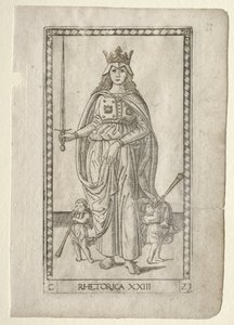 Retoriek uit de Tarocchi, serie C: Vrije Kunsten, #23, voor 1467 door Master of the E Series Tarocchi