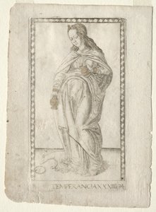 Matigheid uit de Tarocchi, serie B: Kosmische Principes & Deugden, #34, voor 1467 door Master of the E Series Tarocchi