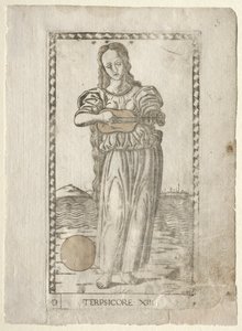 Terpsichore dans en zang uit de Tarocchi-serie, voor 1467 door Master of the E Series Tarocchi