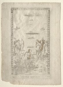 Venus uit de Tarocchi, serie A: Firmamenten van het Universum, #43, voor 1467 door Master of the E Series Tarocchi