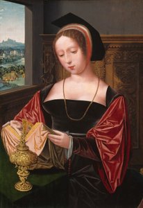 Een Dame die Leest (Heilige Maria Magdalena) door Master of the Female Half Lengths