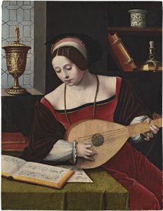 Dutch: De H. Maria Magdalena musicerend A female lutenist door Master of the Female Half Lengths