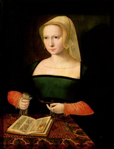 Portret van een jonge vrouw door Master of the Female Half Lengths