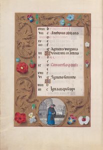 Getijdenboek van Koningin Isabella de Katholieke, Koningin van Spanje: Fol. 2v, Januari - Sneeuwlandschap door Master of the First Prayerbook of Maximillian