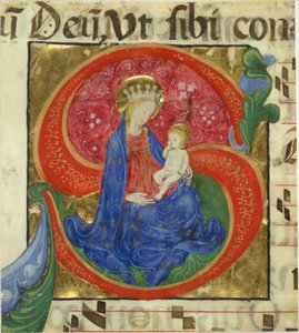 Manuscriptverlichting met de Maagd en Kind in een Initiaal S..., midden 15e eeuw